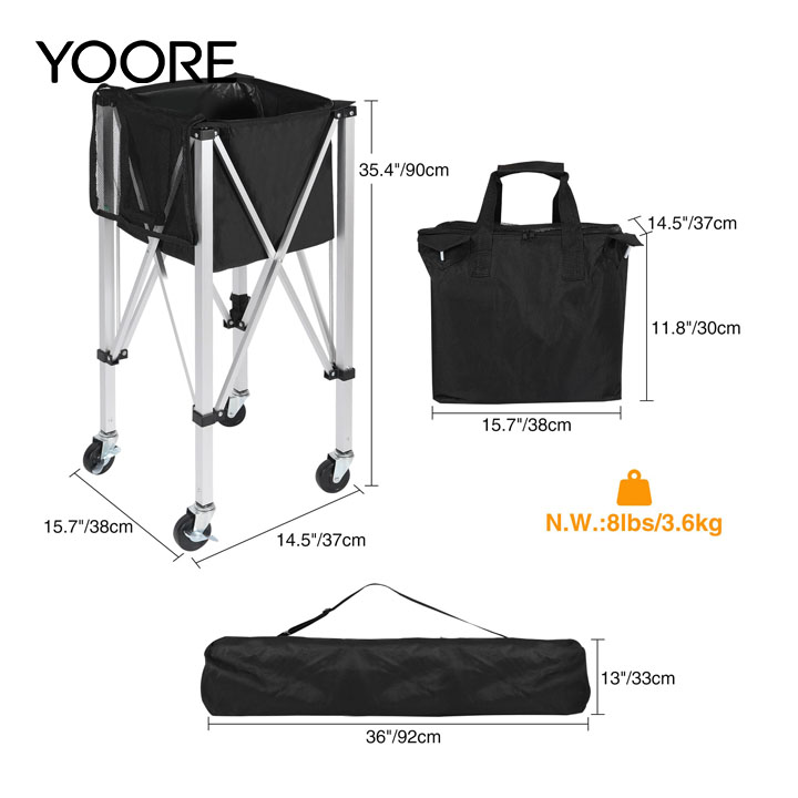 Multi-Sport Foldable Ball Cart on Wheels, Large Capacity Tennis Ball Hopper, Portable Ball Carrier for Tennis, Pickleball, Baseball