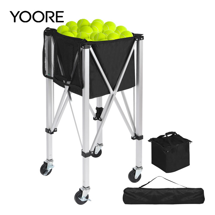 Multi-Sport Foldable Ball Cart on Wheels, Large Capacity Tennis Ball Hopper, Portable Ball Carrier for Tennis, Pickleball, Baseball