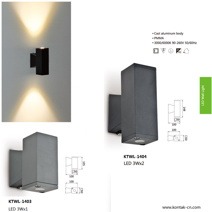 6W square up down outdoor wall lamp