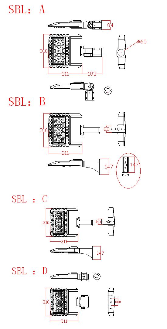 réverbère led 80w