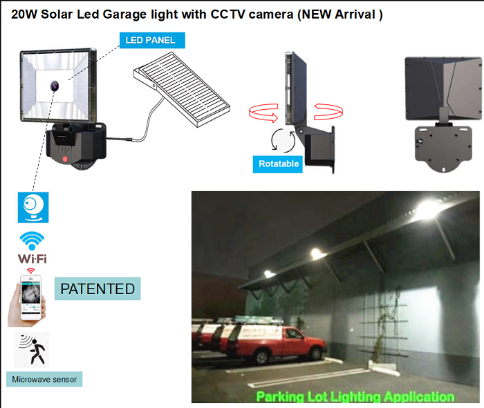 New solar 20W led garage light CCTV camera