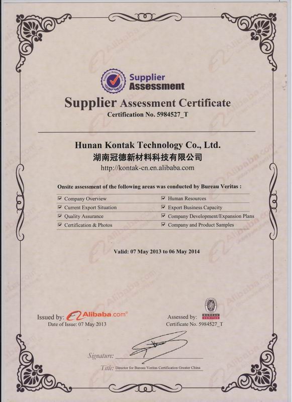 Supplier Assessment Certificate Issued by Alibaba