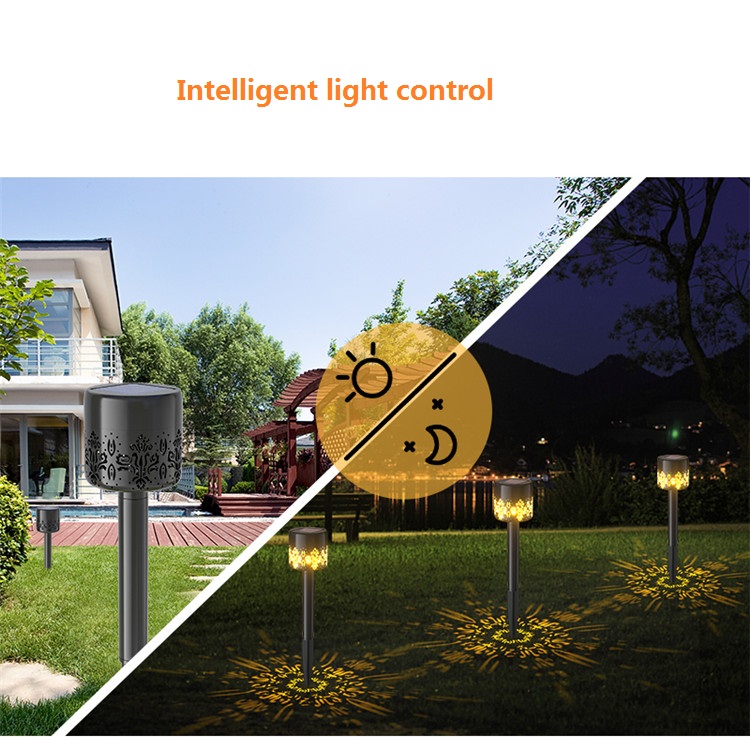 Light sensor hollow projection solar spike led lawn lamp