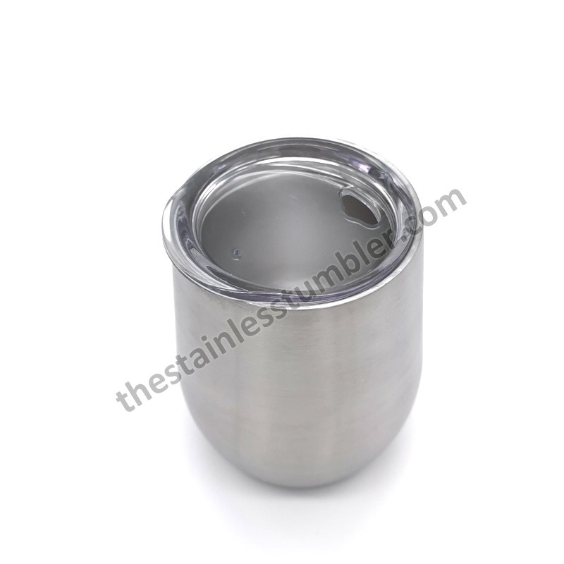 12oz Stainless Steel Double Wall Stemless Wine Drinking Cup Tumbler With Sliding Lid