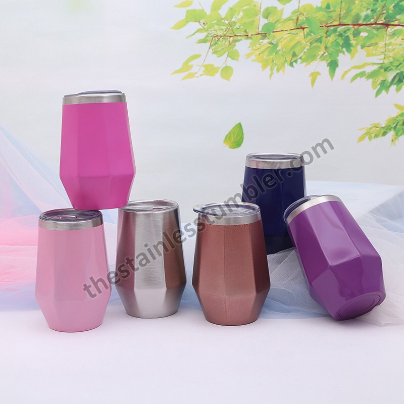 12oz Stainless Steel Vacuum Insulated Diamond Shape Wine Cup Wine Glass