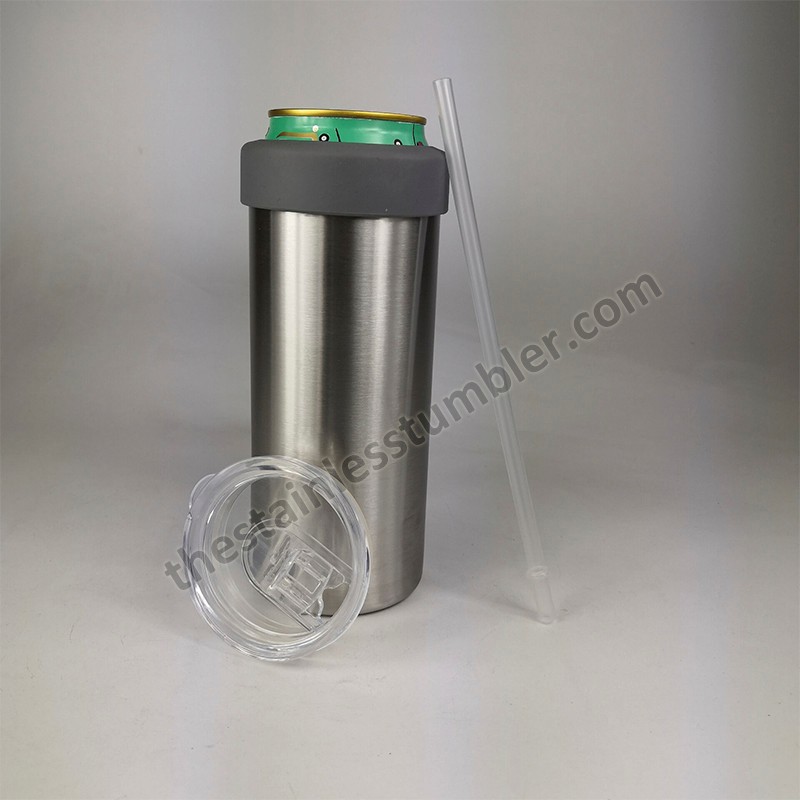 23 Oz Skinny Can Cooler Tumbler - Stainless Steel Tumbler with Straw and silicone bumper