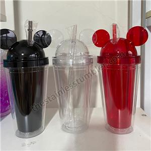 food grade double wall 17oz mickey mouse freezer gel plastic acrylic straw cup