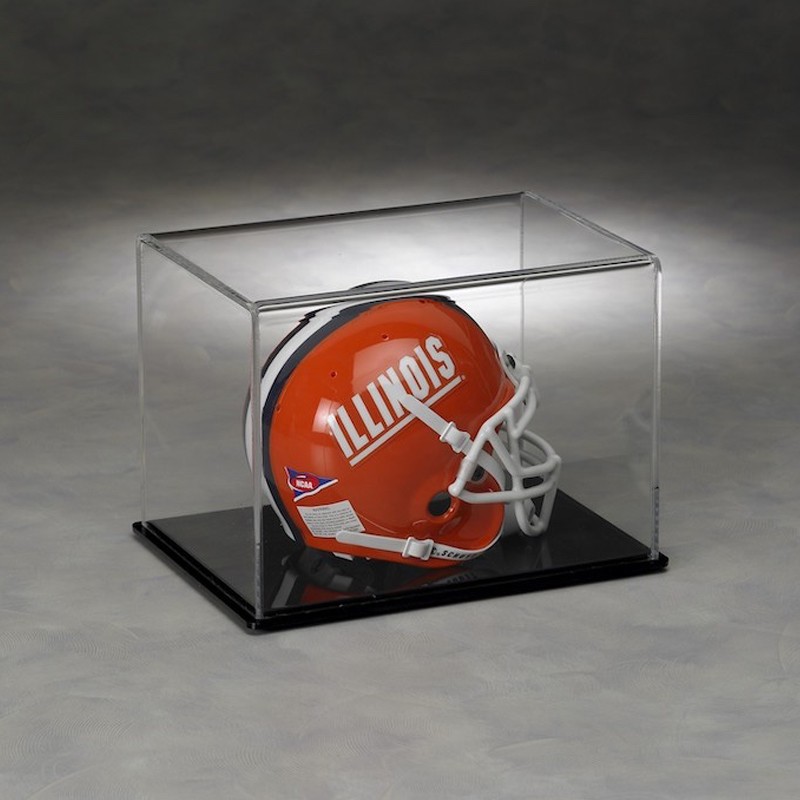Clear Acrylic Full Size Football Helmet Display Case With Solid Black Base