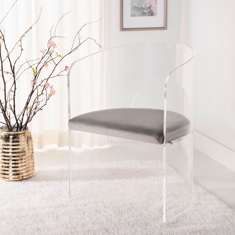 Chaise en acrylique clair ronde avec oreiller