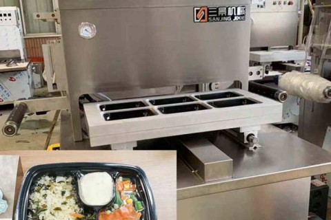 embalaje al vacío de la caja de comida y el almuerzo cocinado