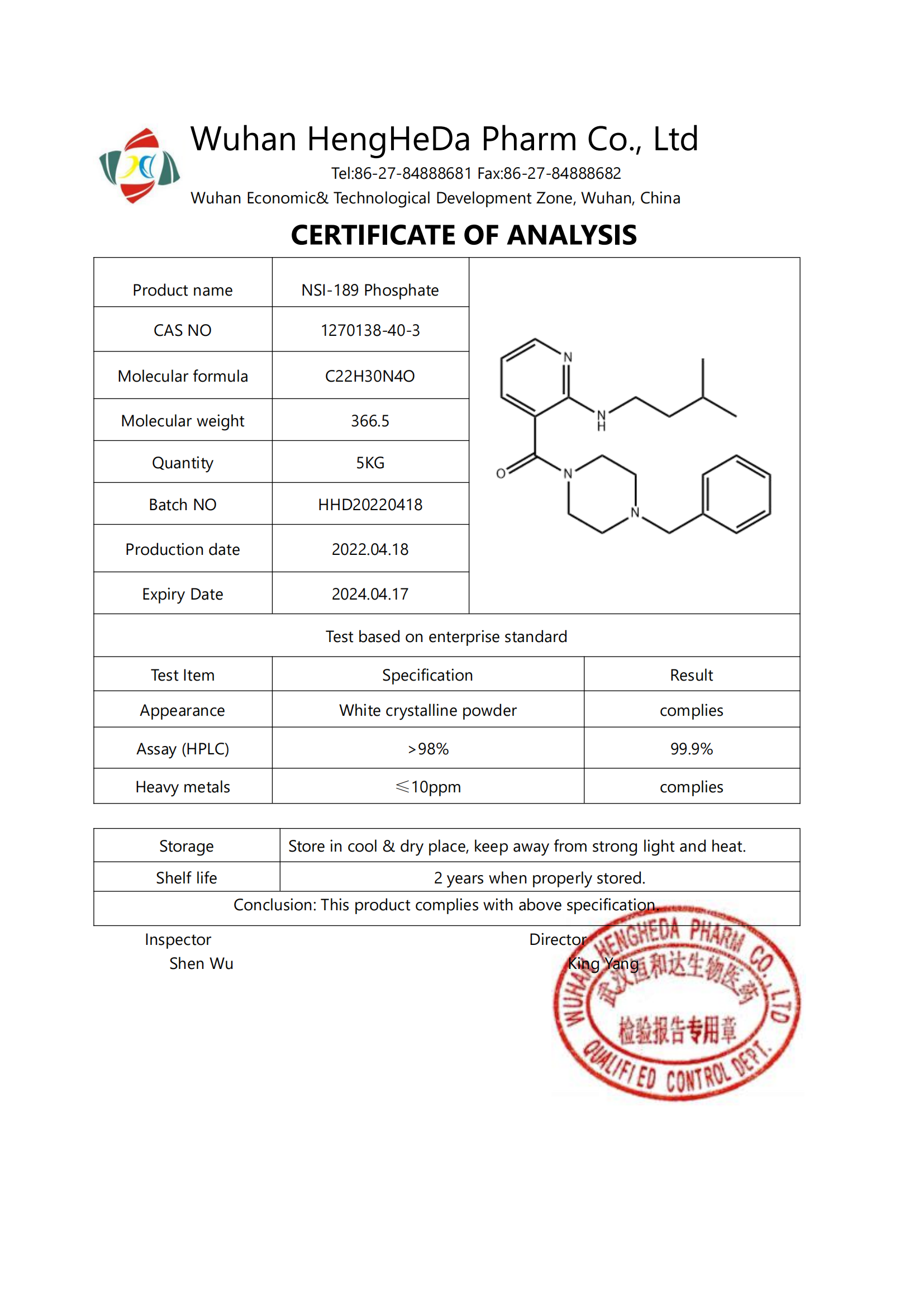 Китай Высокое качество NSI-189 CAS 1270138-40-3, производитель
