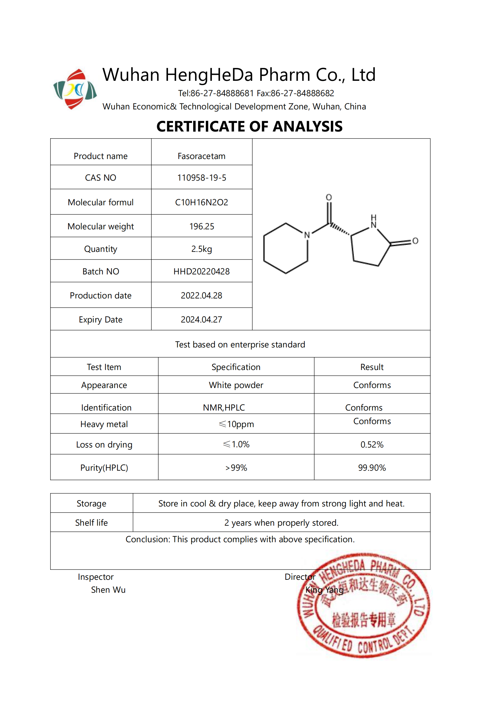 Китай Заводская поставка Fasoracetam CAS 110958-19-5, производитель