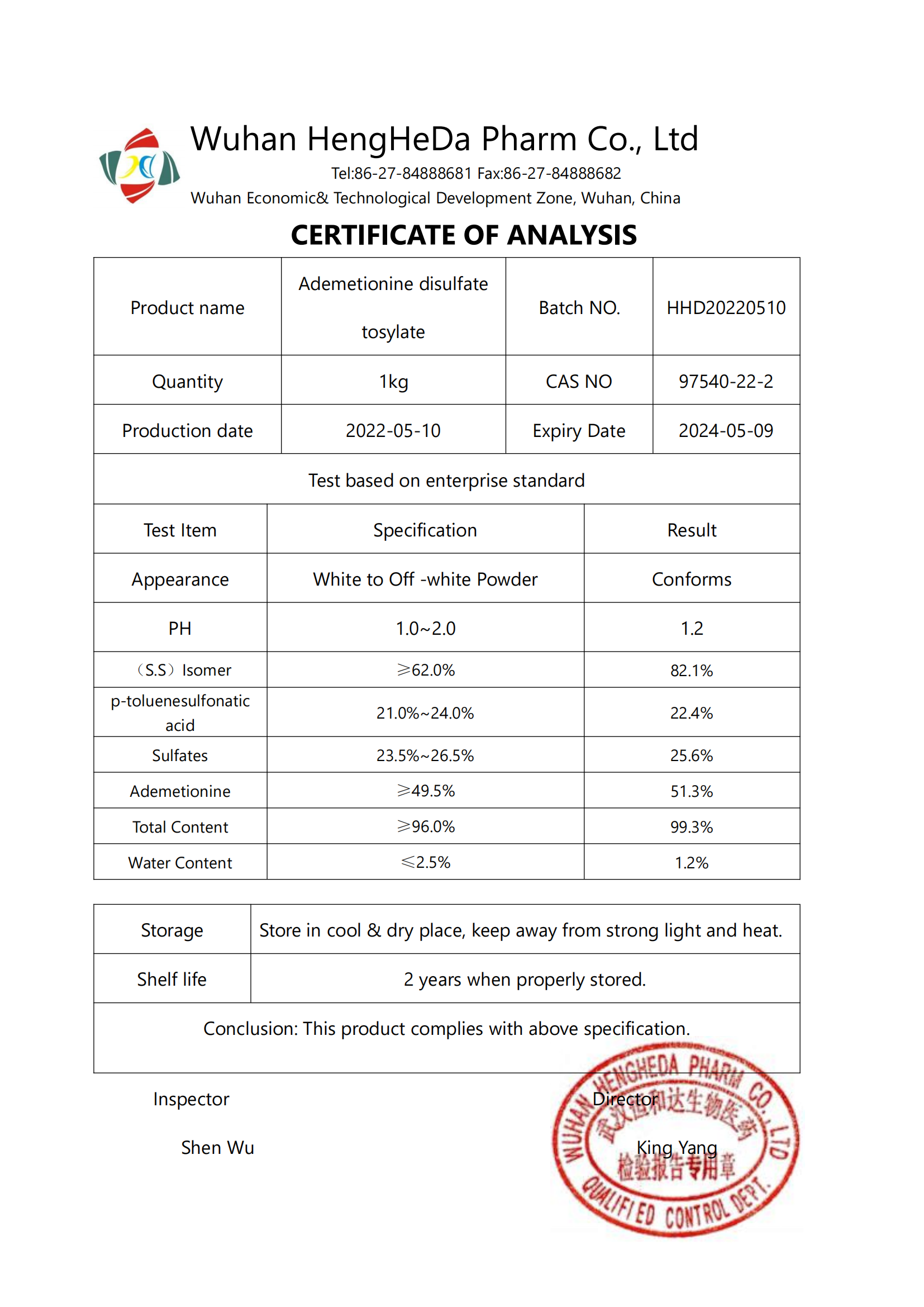 High Quality Ademetionine disulfate tosylate CAS 97540-22-2