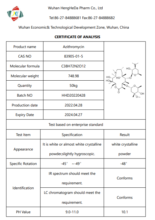 Azithromycin Powder CAS 83905-01-5 High Quality Pharmaceutical Raw Materials 99%