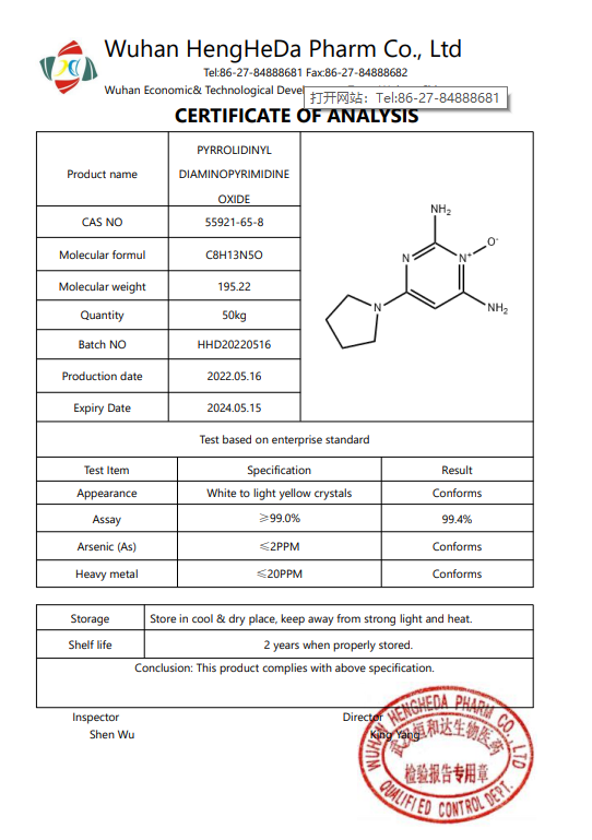 Acheter 98% Pyrrolidinyl Diaminopyrimidine Oxyde CAS 55921-65-8,98% Pyrrolidinyl Diaminopyrimidine Oxyde CAS 55921-65-8 Prix,98% Pyrrolidinyl Diaminopyrimidine Oxyde CAS 55921-65-8 Marques,98% Pyrrolidinyl Diaminopyrimidine Oxyde CAS 55921-65-8 Fabricant,98% Pyrrolidinyl Diaminopyrimidine Oxyde CAS 55921-65-8 Quotes,98% Pyrrolidinyl Diaminopyrimidine Oxyde CAS 55921-65-8 Société,