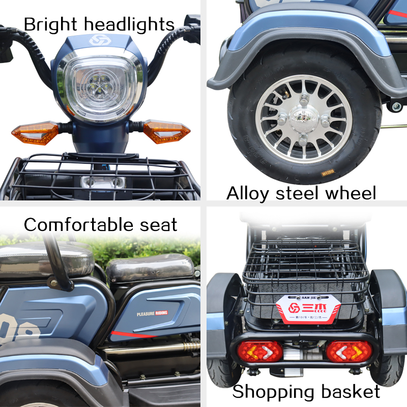 Three-wheel recreational vehicle for family use, easy to carry people and loads a long range