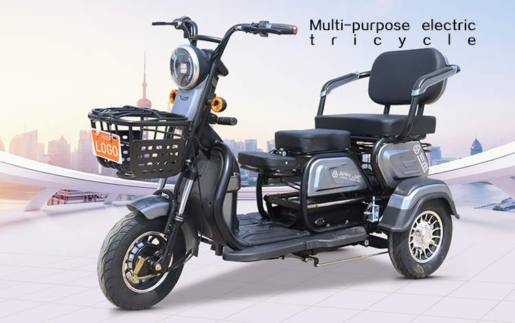 Three-wheel recreational vehicle for family use, easy to carry people and loads a long range