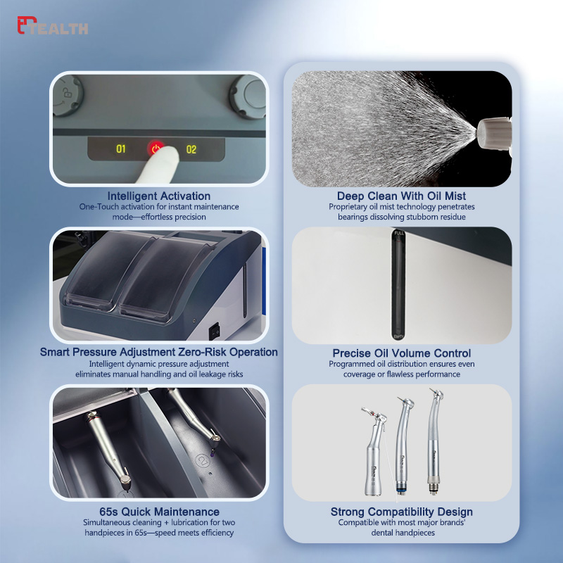 Electric dental handpiece cleaning and maintenance machine