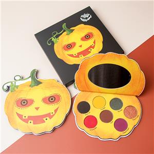 Paleta de sombras de ojos de maquillaje pigmentado en forma de calabaza de Halloween de 7 cacerolas personalizada