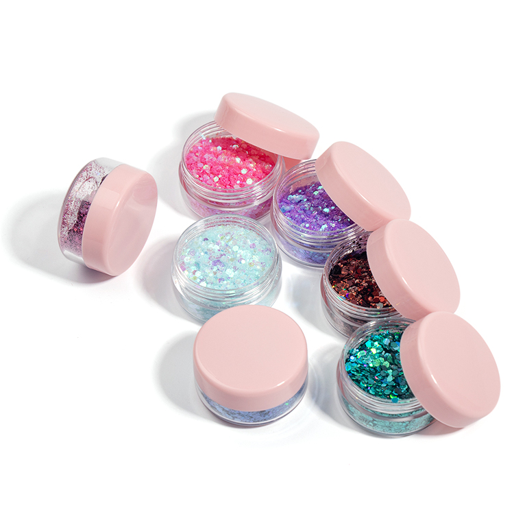 Private Label Vegan Cosmetics Nails Eyeshadow Loose Glitter In Pink Container