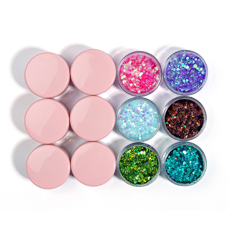 Private Label Vegan Cosmetics Nails Eyeshadow Loose Glitter In Pink Container