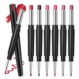 Lápiz labial delineador de labios impermeable vegano multifuncional de doble punta