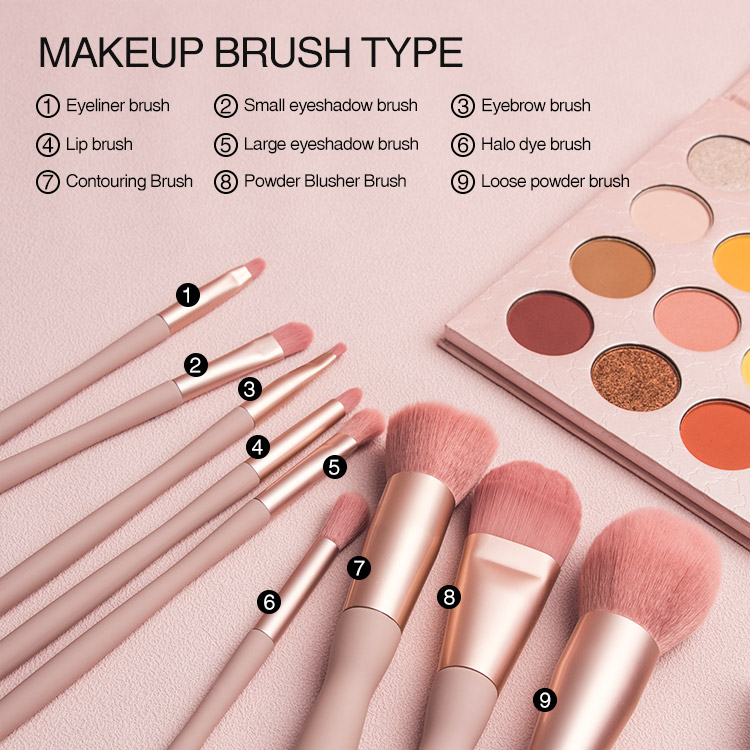 9 PCS Pink Professional Makeup Brush Set