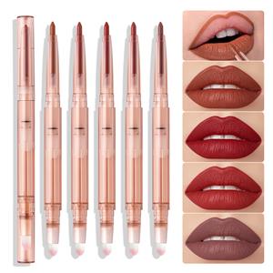 Delineador de labios cremoso retráctil de doble punta en color rosa intenso vegano