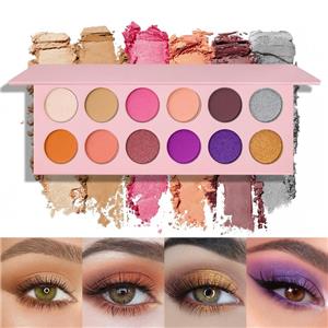 Paleta de sombras de ojos redondas rosas de 12 colores
