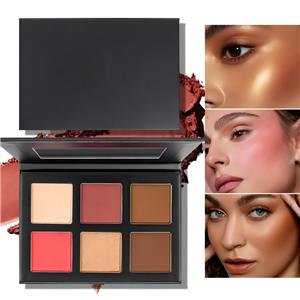 6-farvet sort blush og highlighter ansigtspalette