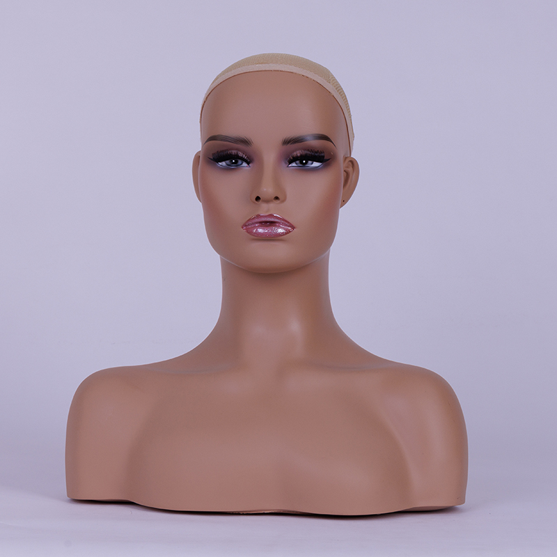 Realistic Female Mannequin Head with Shoulder Manikin PVC Head Bust Wig Head Stand