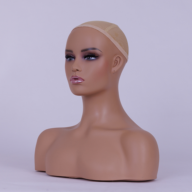 Realistic Female Mannequin Head with Shoulder Manikin PVC Head Bust Wig Head Stand