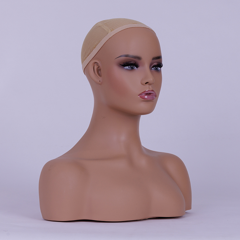 Realistic Female Mannequin Head with Shoulder Manikin PVC Head Bust Wig Head Stand