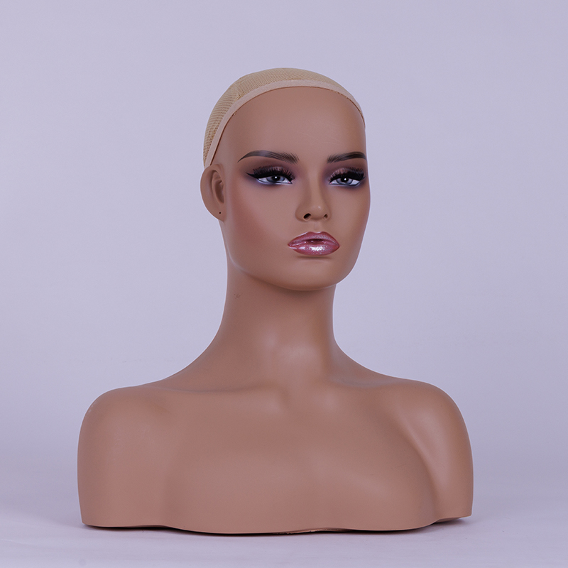 Realistic Female Mannequin Head with Shoulder Manikin PVC Head Bust Wig Head Stand