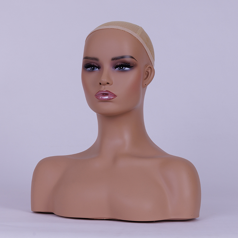 Realistic Female Mannequin Head with Shoulder Manikin PVC Head Bust Wig Head Stand