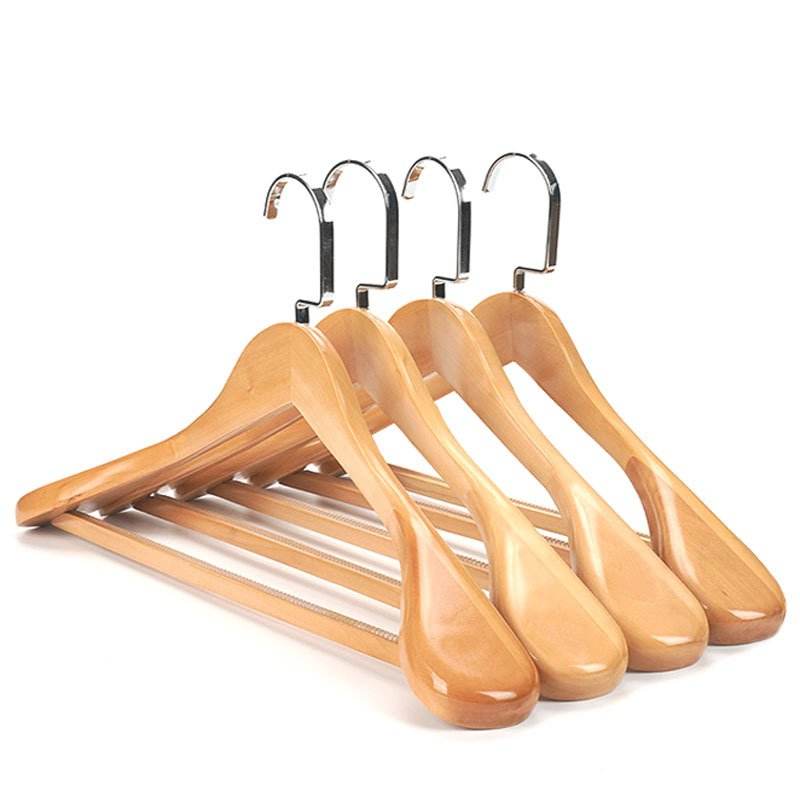 Wide Shoulder Wooden Suit Hangers with Non Slip Pants Bar