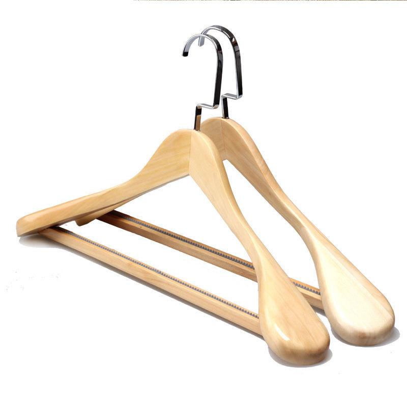 Wide Shoulder Wooden Suit Hangers with Non Slip Pants Bar