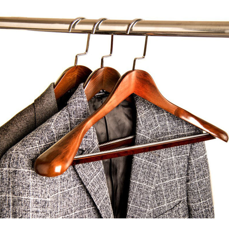 Wood Suit Hangers with Non Slip Pant holder