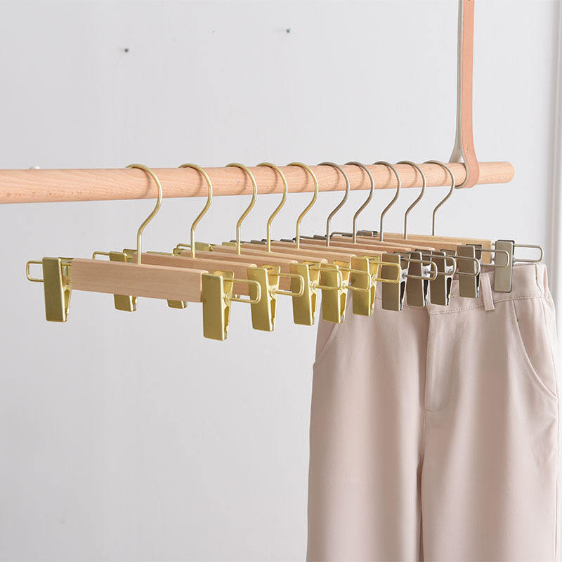 Wood Pants Hangers Skirt Hangers Shorts Hangers with 2-Adjustable Clips