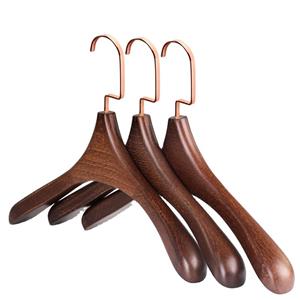 Luxurious Unique Shaped Wooden Clothes Hangers in Black/Vintage Brown Finish with Long Golden Hook for Coats/Suits/Jacket/Top Garment
