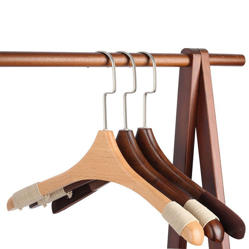 Luxurious Unique Shaped Wooden Clothes Hangers in Black/Vintage Brown Finish with Long Golden Hook for Coats/Suits/Jacket/Top Garment