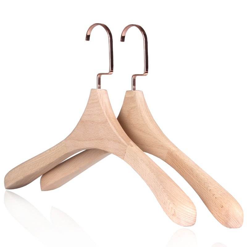 Luxurious Unique Shaped Wooden Clothes Hangers in Black/Vintage Brown Finish with Long Golden Hook for Coats/Suits/Jacket/Top Garment