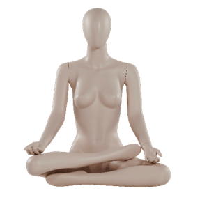 Mannequin assis de yoga féminin courbé