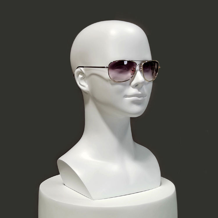 Glossy White Fiberglass Female head display Sunglasses and hat