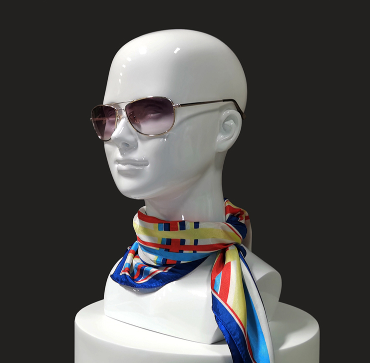 Glossy White Fiberglass Female head display Sunglasses and hat