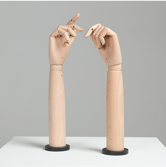 Wooden hand flexible moveable fingers