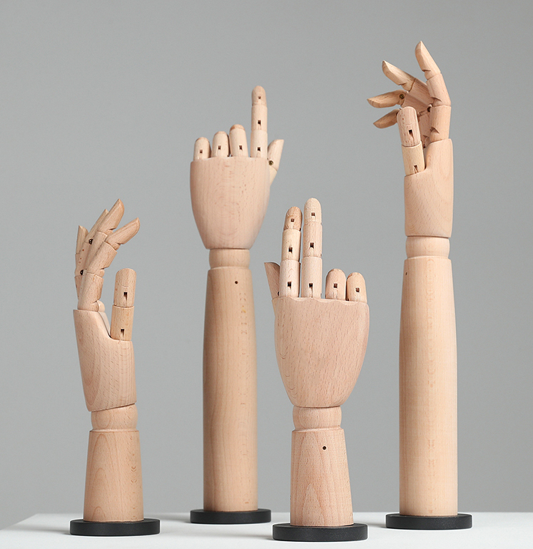Wooden hand flexible moveable fingers