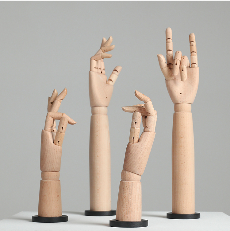 Wooden hand flexible moveable fingers