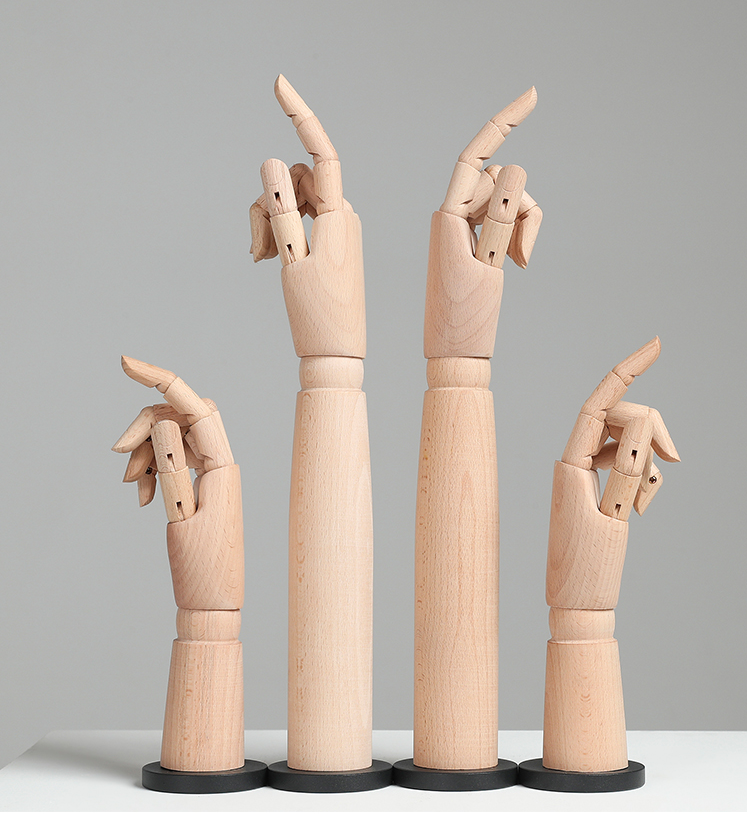 Wooden hand flexible moveable fingers