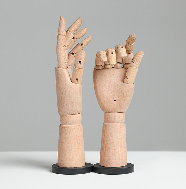 Wooden hand flexible moveable fingers